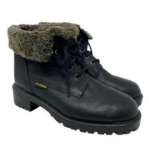 Blondo Genuine Shearling Fur Lined Lace Up Boots Black Leather Shoes Women's 9.5